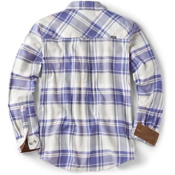 CQR Mens All Cotton Flannel Shirt Long Sleeve Brushed Soft Plaid Cream Blue XL - Picture 7 of 8